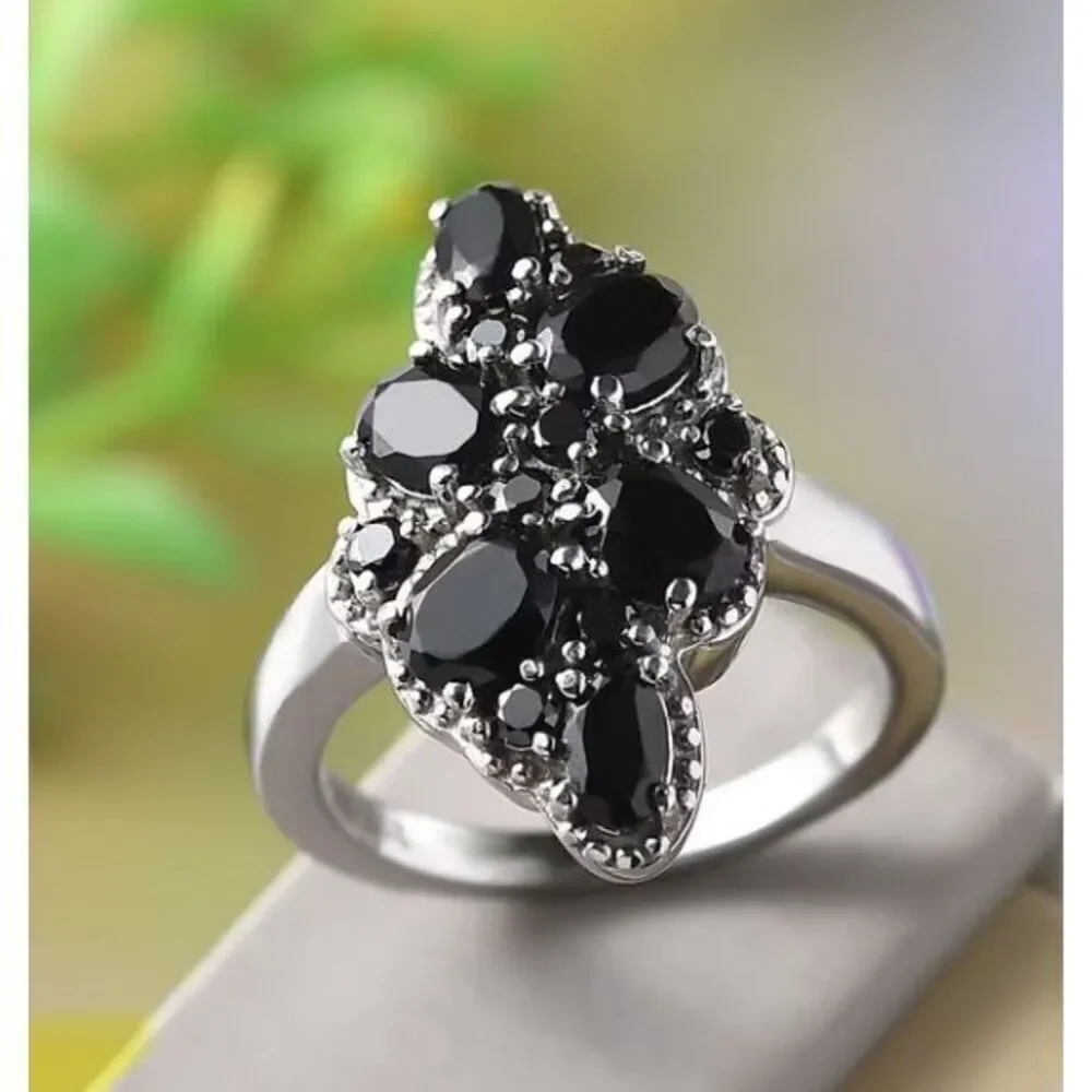 Thai Black Spinel and Simulated Black Diamond 2.80 ctw Ring in Stainless Steel 8